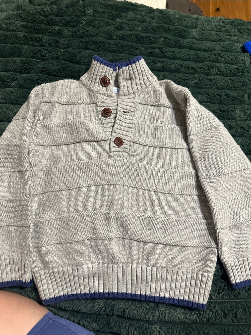 Men's Cream Knit Button-Neck Sweater with Navy Trim